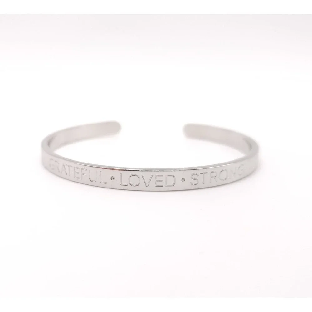 Talbots Engraved Silver Tone Bangle Bracelet Grateful Loved Strong Motivational